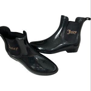 JUICY COUTURE Rori Women’s Black Sparkle  Ankle Rain/Mud Boots Chic Black Gold 9